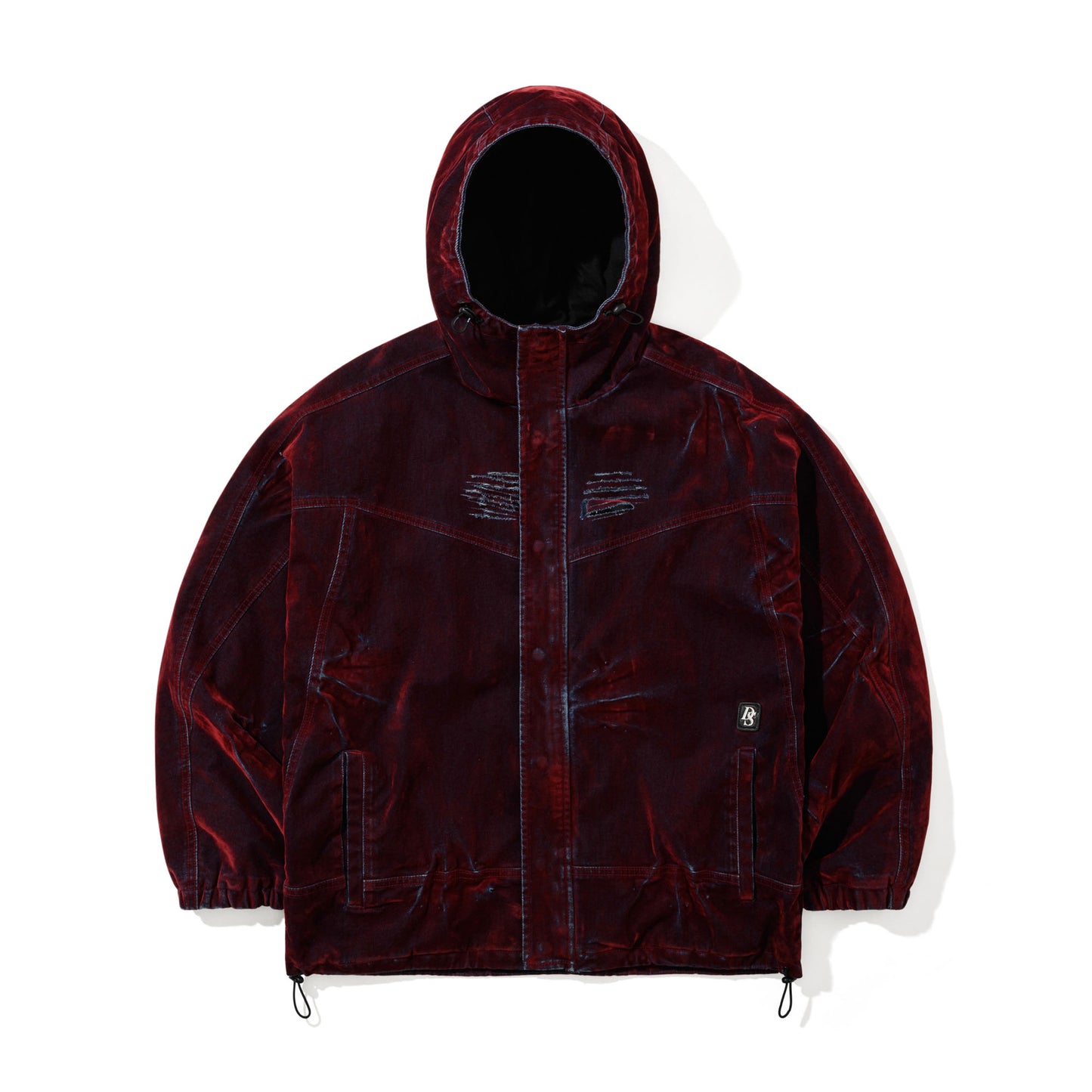 BSR2526FWJK024 DSXBS WAX REAL DENIM HOODED JACKET WORN RED DENIM