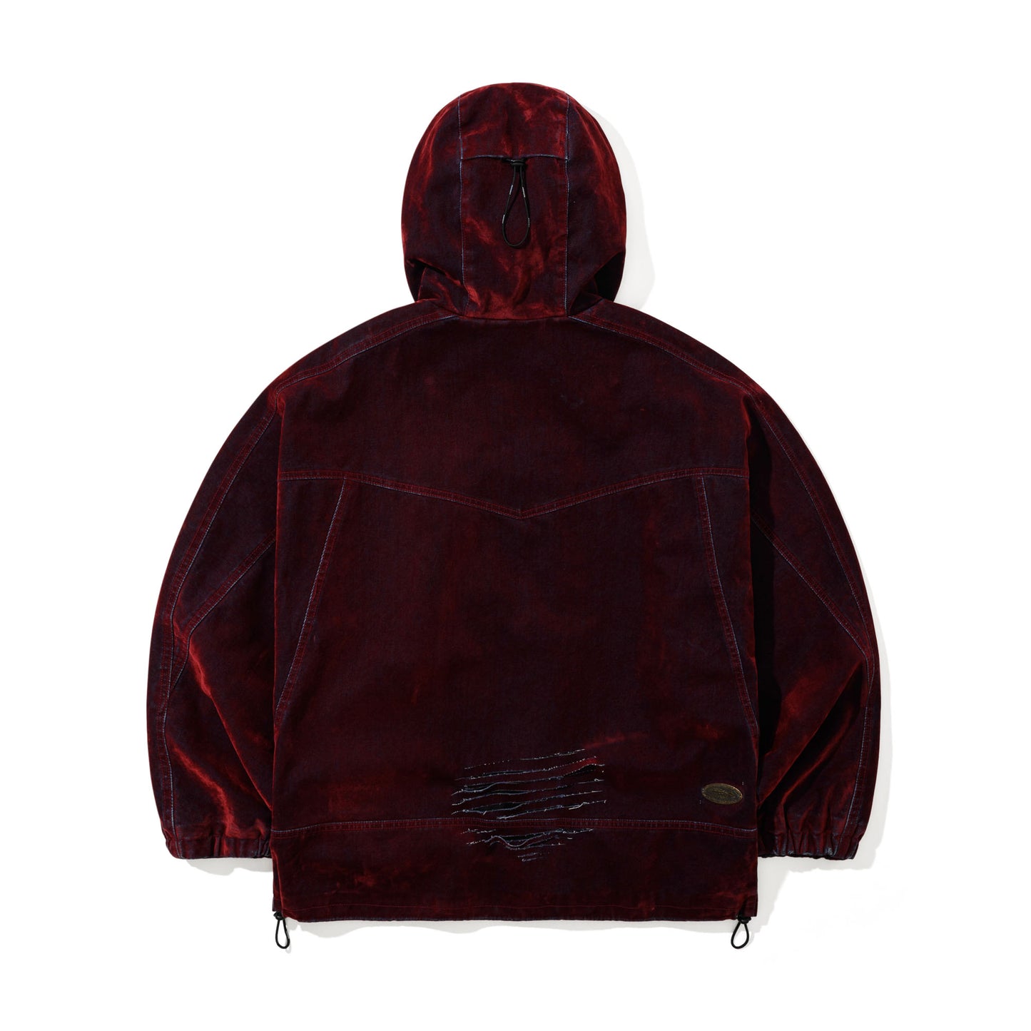 BSR2526FWJK024 DSXBS WAX REAL DENIM HOODED JACKET WORN RED DENIM
