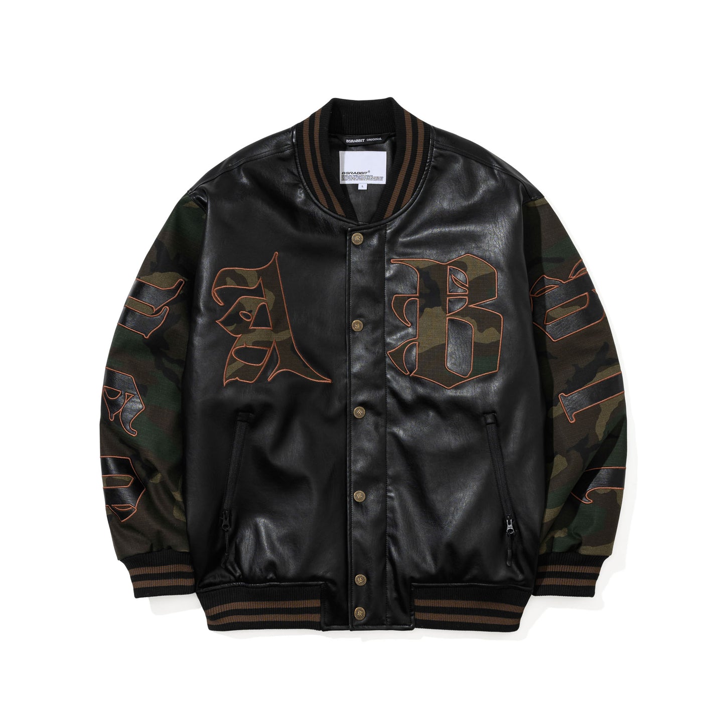 BSR2526FWJK036 PEACE EMBLEM 2OZ INSULATED VARSITY JACKET BLACK / CAMO