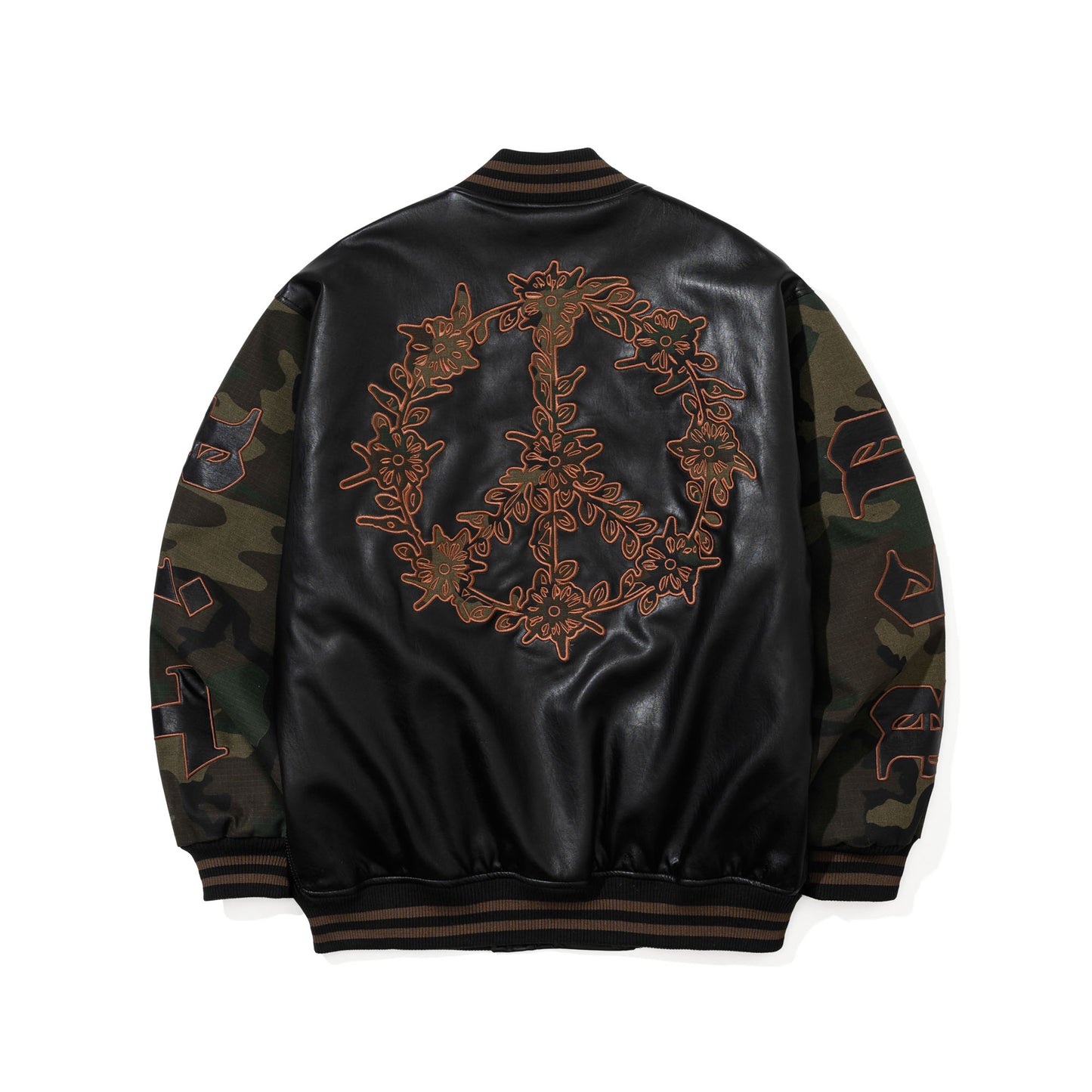 BSR2526FWJK036 PEACE EMBLEM 2OZ INSULATED VARSITY JACKET BLACK / CAMO