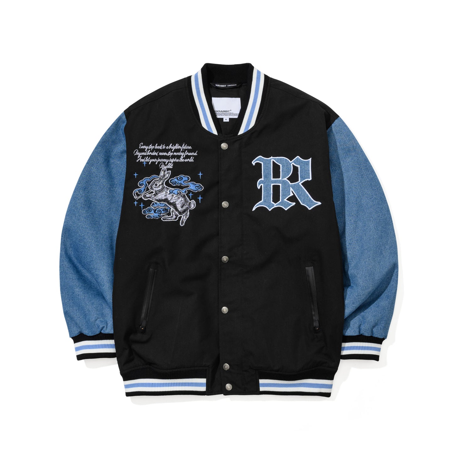 BSR2526FWJK037 SMOKING RABBIT 2OZ INSULATED VARSITY JACKET BLACK / DENIM