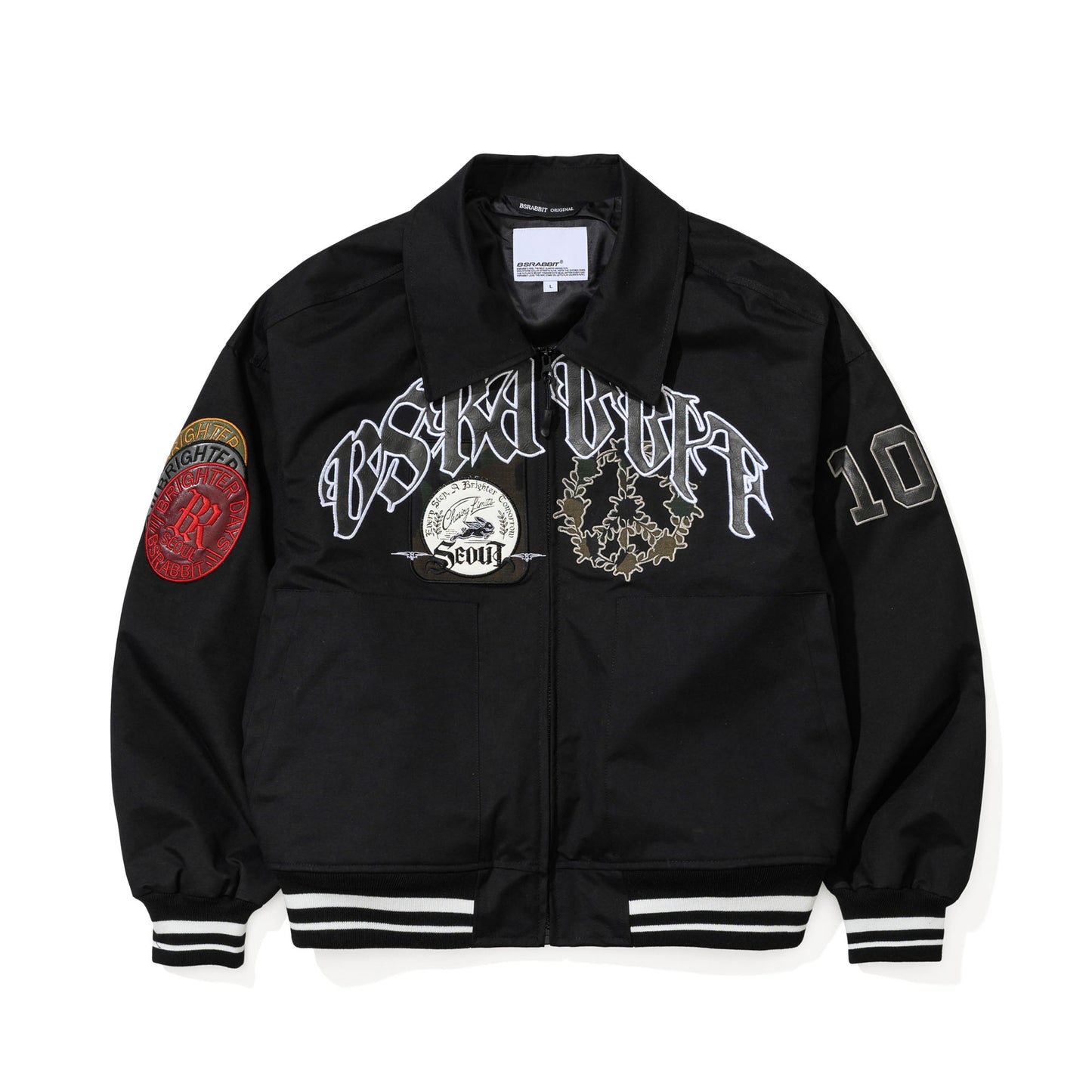 BSR2526FWJK070 CREST PATCH VARSITY JACKET BLACK