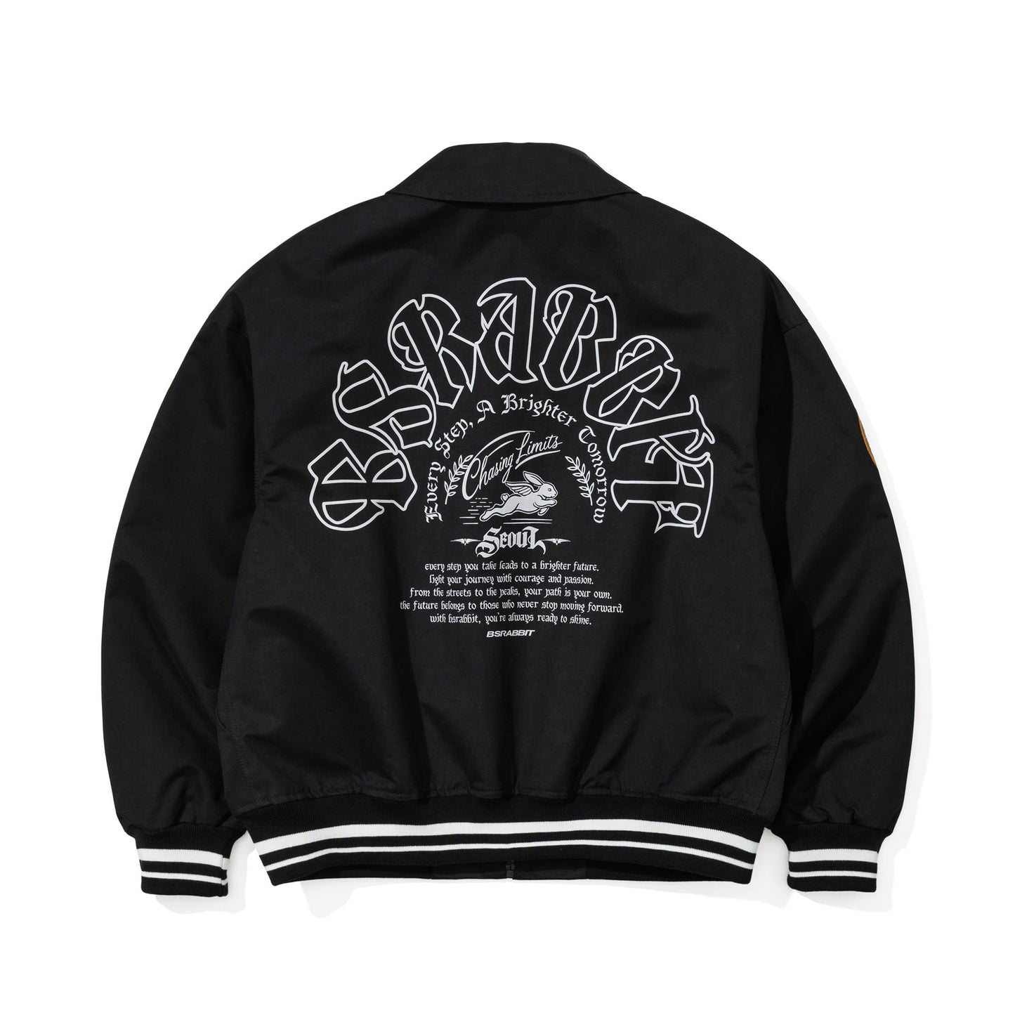 BSR2526FWJK070 CREST PATCH VARSITY JACKET BLACK