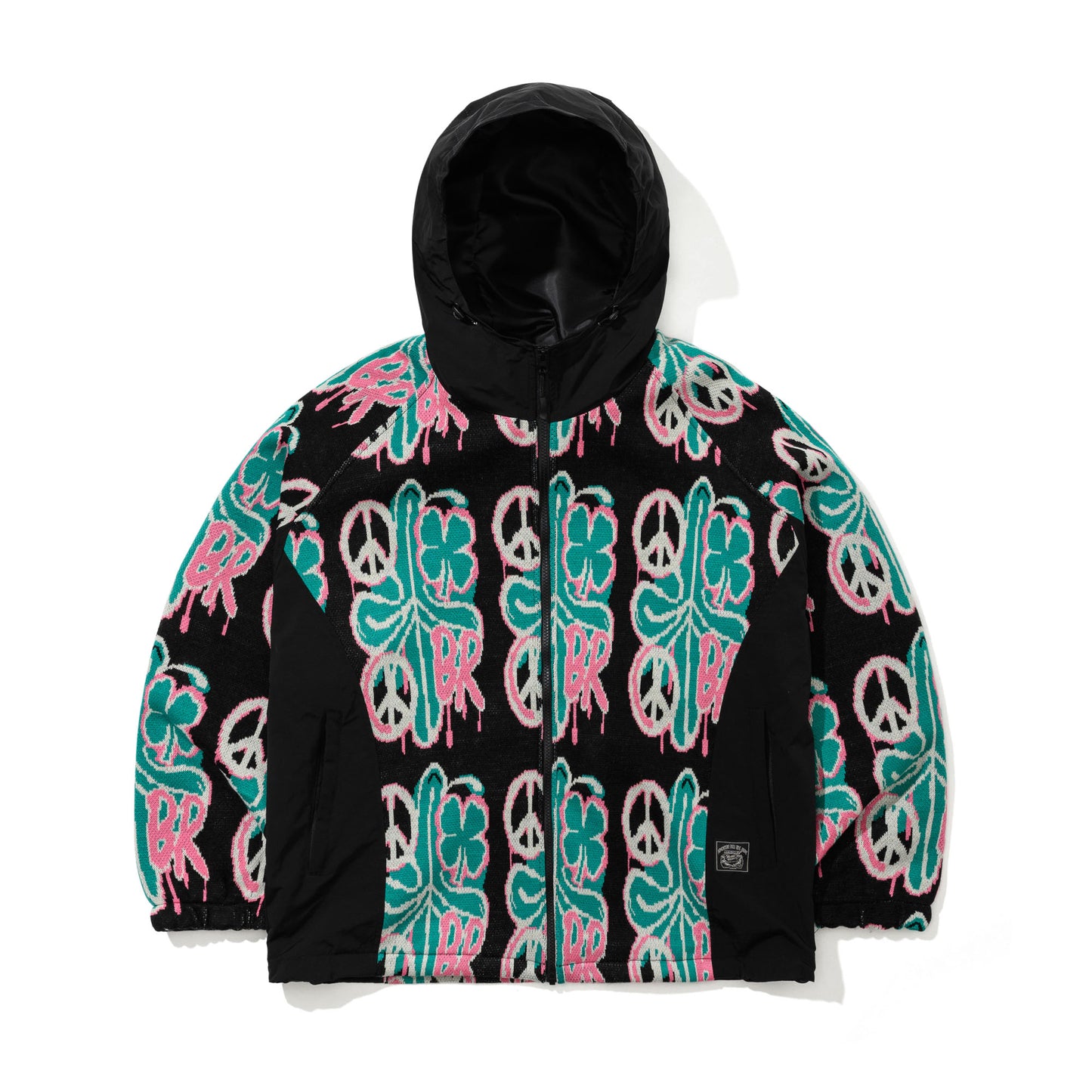 BSR2526FWJK073 PEACE BR JACQUARD HOODED JACKET BLACK
