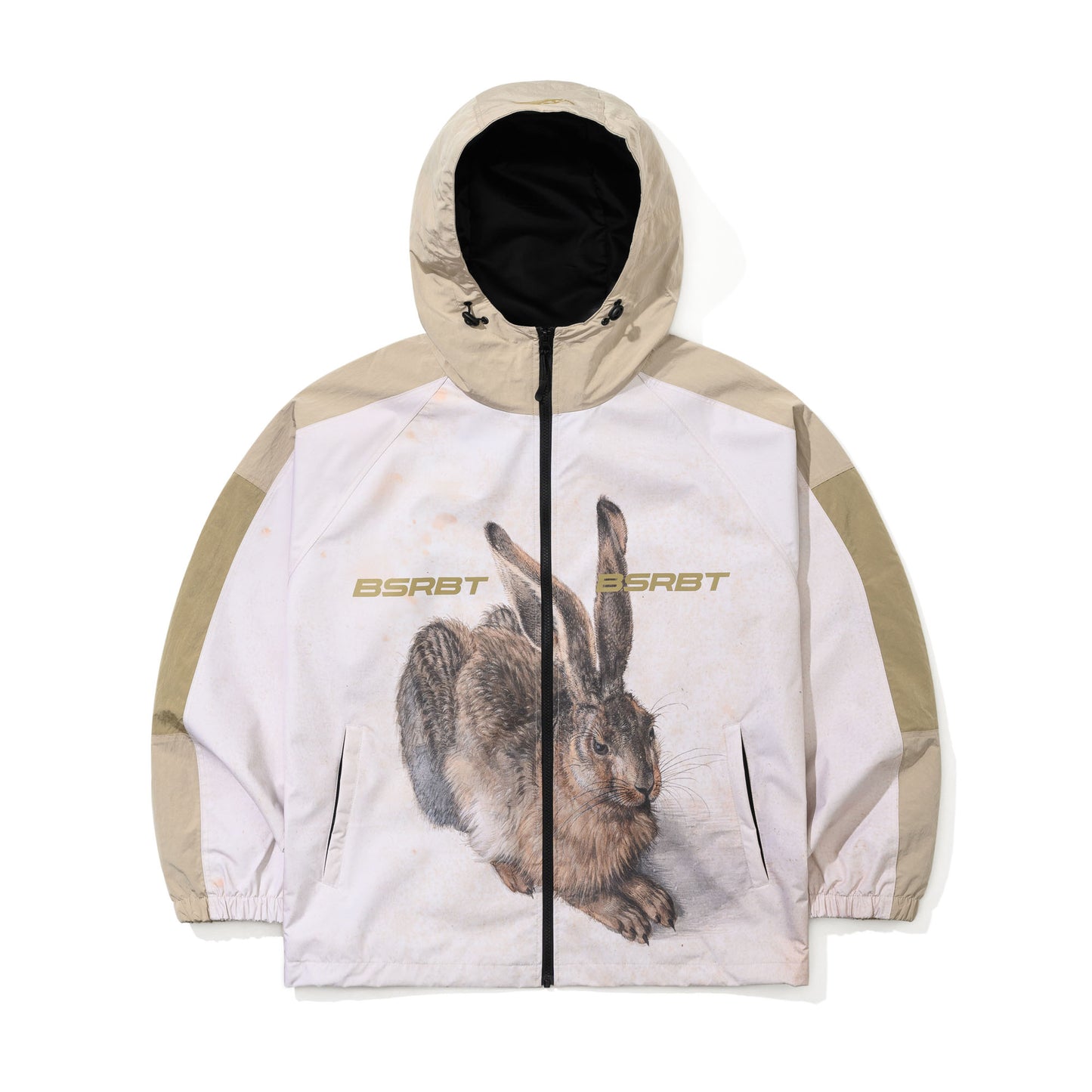 BSR2526FWJK085 HARE1502 ART PRINT HOODED JACKET CREAM BEIGE