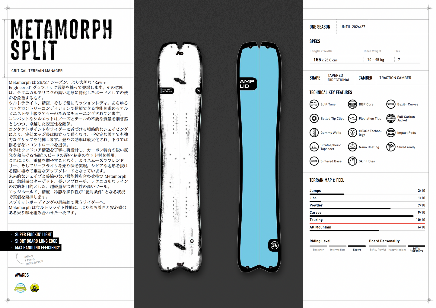 [予約販売]Amplid26-27 METAMORPH 155cm アンプリッド　スプリットボード　メタモルフ