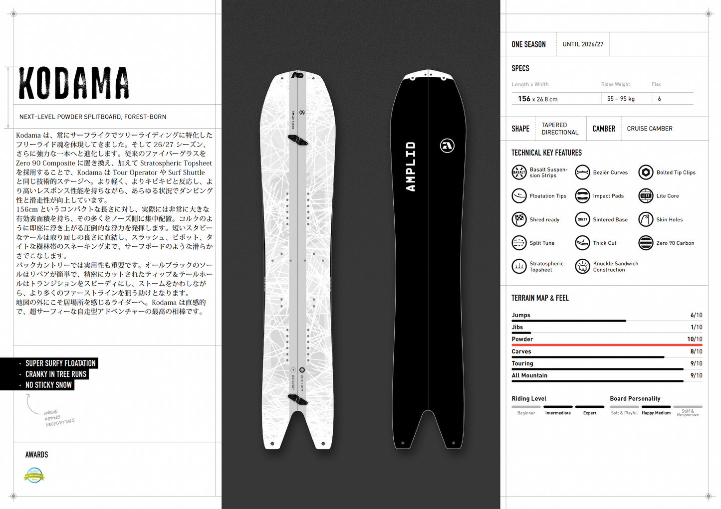 [予約販売]Amplid26-27 KODAMA 156 アンプリッドスプリットボード　コダマ