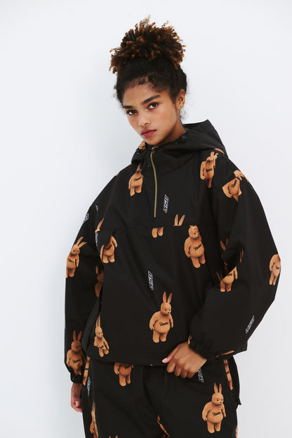 BSRABBIT 3D BEARRABBIT HOODED ANORAK JACKET BLACK BSR2425FWJK149