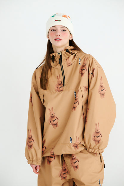 BSRABBIT 3D BEARRABBIT HOODED ANORAK JACKET BROWN BSR2425FWJK148