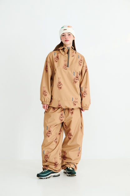 BSRABBIT 3D BEARRABBIT HOODED ANORAK JACKET BROWN BSR2425FWJK148