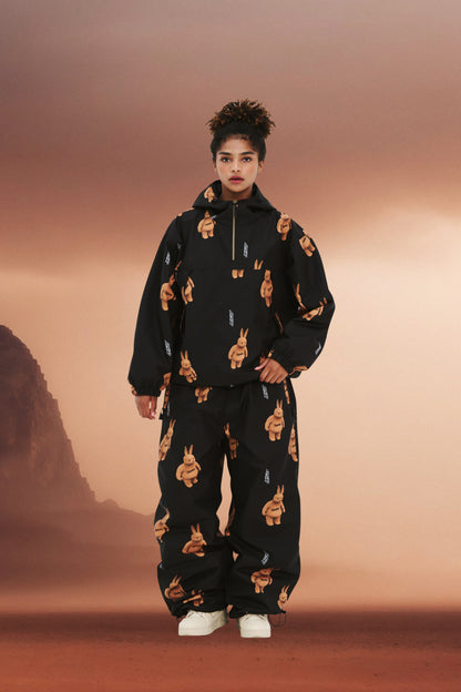 BSRABBIT 3D BEARRABBIT WIDE TRACK PANTS BLACK BSR2425FWPT095