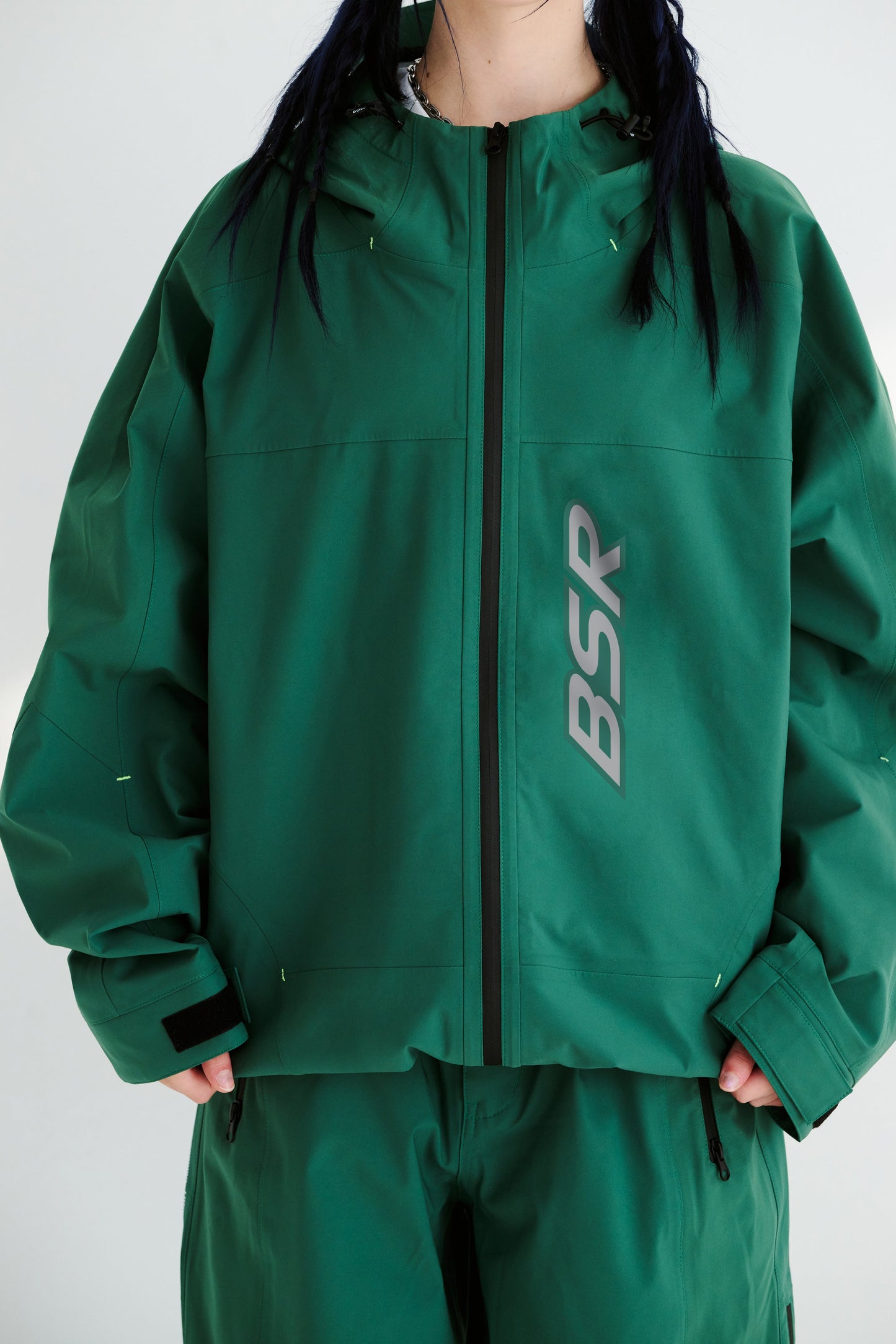 BSRABBIT BSR HOODED 3L SEAM SEALING JACKET GREEN BSR2425FWJK008