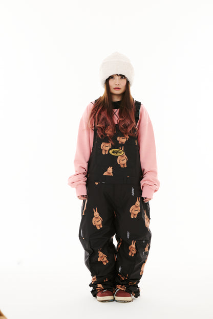 BSRABBIT CARGO POCKET WIDE BIB PANTS 3D BEARRABBIT BLACK BSR2425FWPT101
