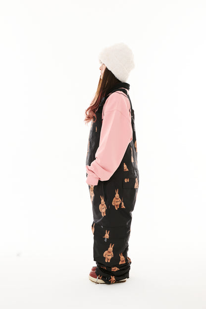 BSRABBIT CARGO POCKET WIDE BIB PANTS 3D BEARRABBIT BLACK BSR2425FWPT101