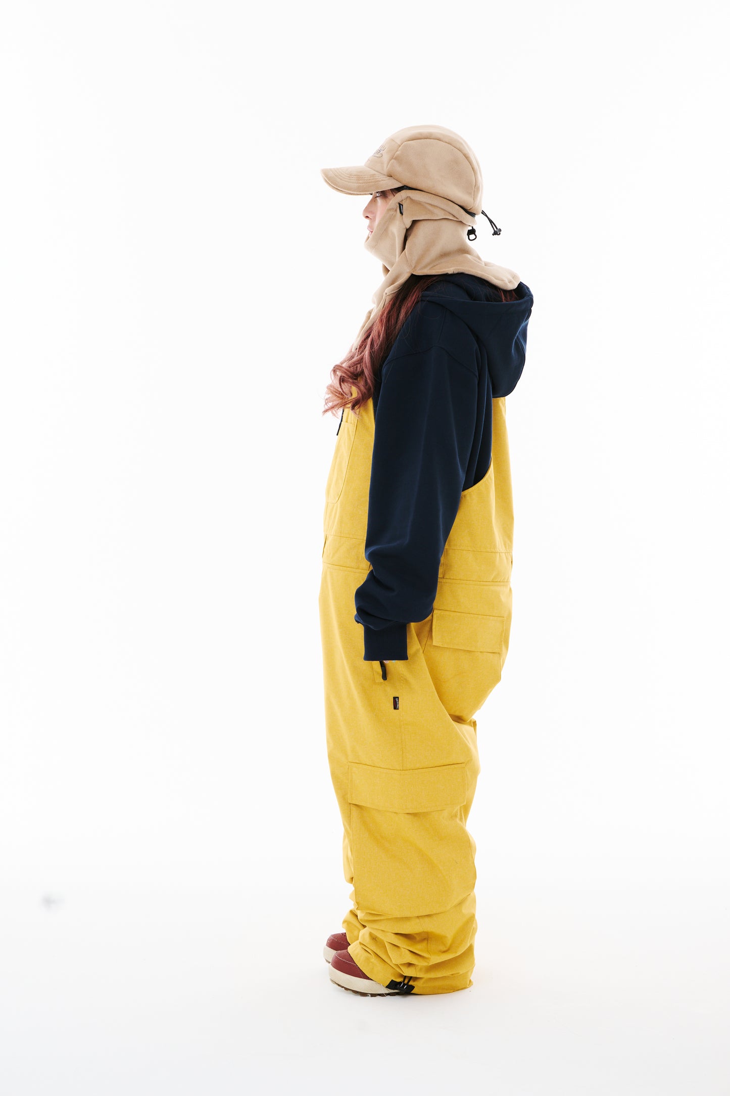 BSRABBIT CARGO POCKET WIDE BIB PANTS HERRINGBONE MUSTARD BSR2425FWPT100