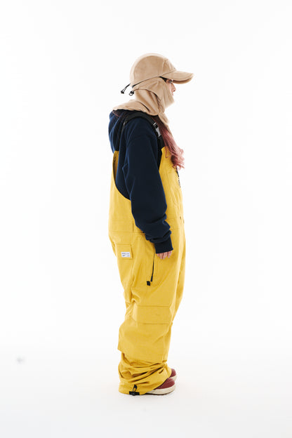 BSRABBIT CARGO POCKET WIDE BIB PANTS HERRINGBONE MUSTARD BSR2425FWPT100