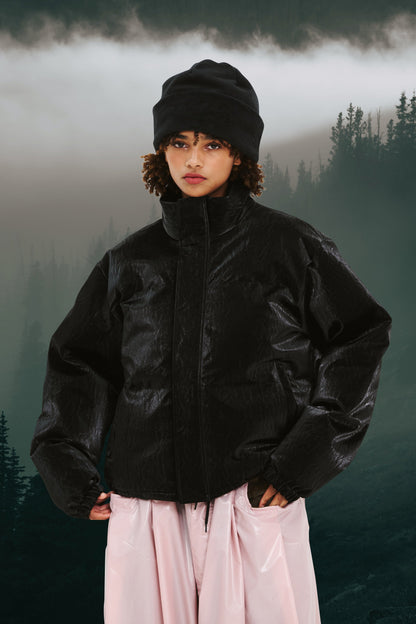 BSRABBIT COMFY SHORT DOWN PADDING JUMPER SHINY LEATHER BLACK BSR2425FWJK019
