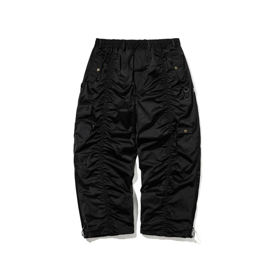 BSRABBIT DOUBLE SHIRRING SUPER WIDE PANTS BLACK BSR2425FWPT070