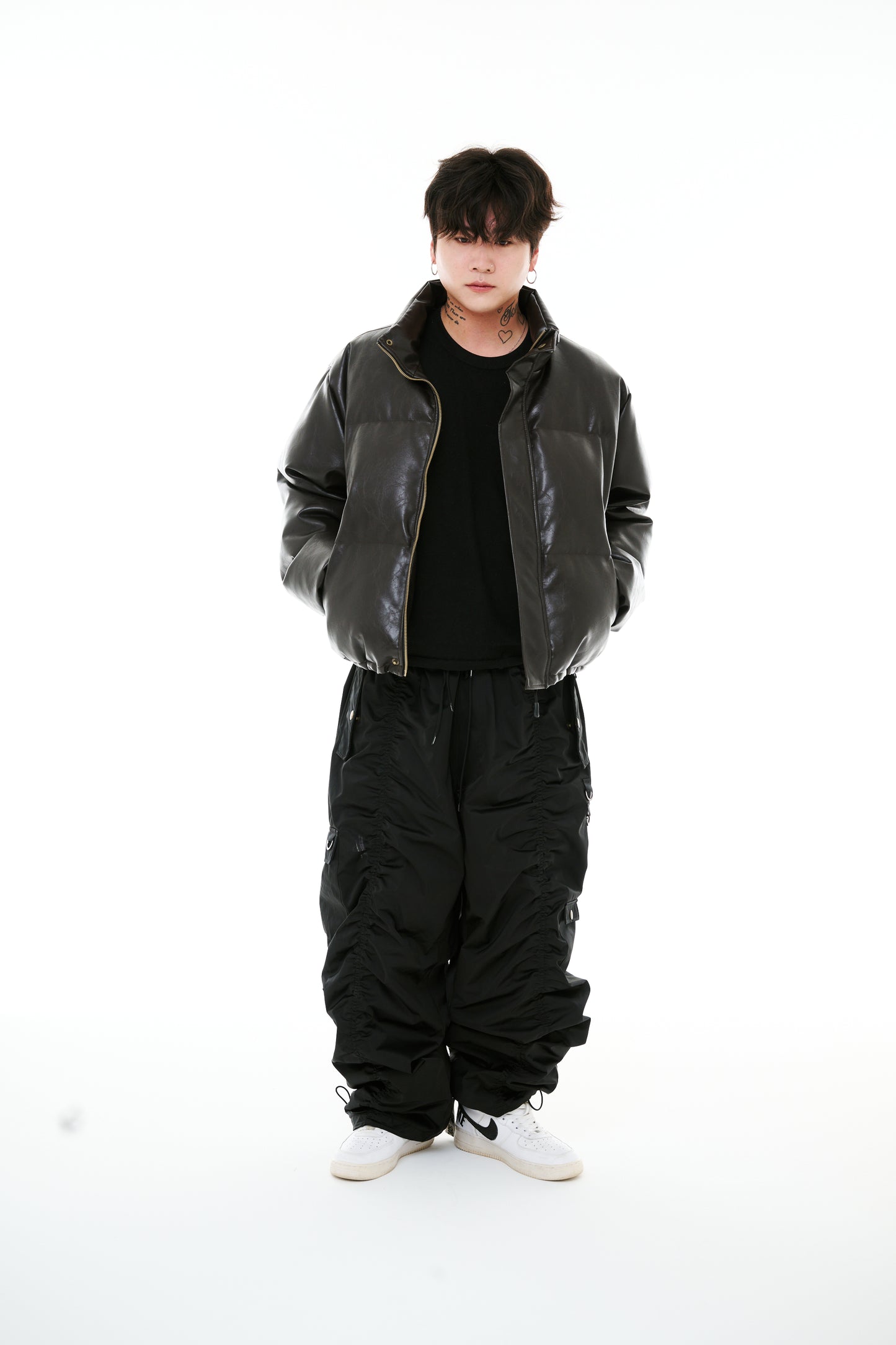 BSRABBIT DOUBLE SHIRRING SUPER WIDE PANTS BLACK BSR2425FWPT070