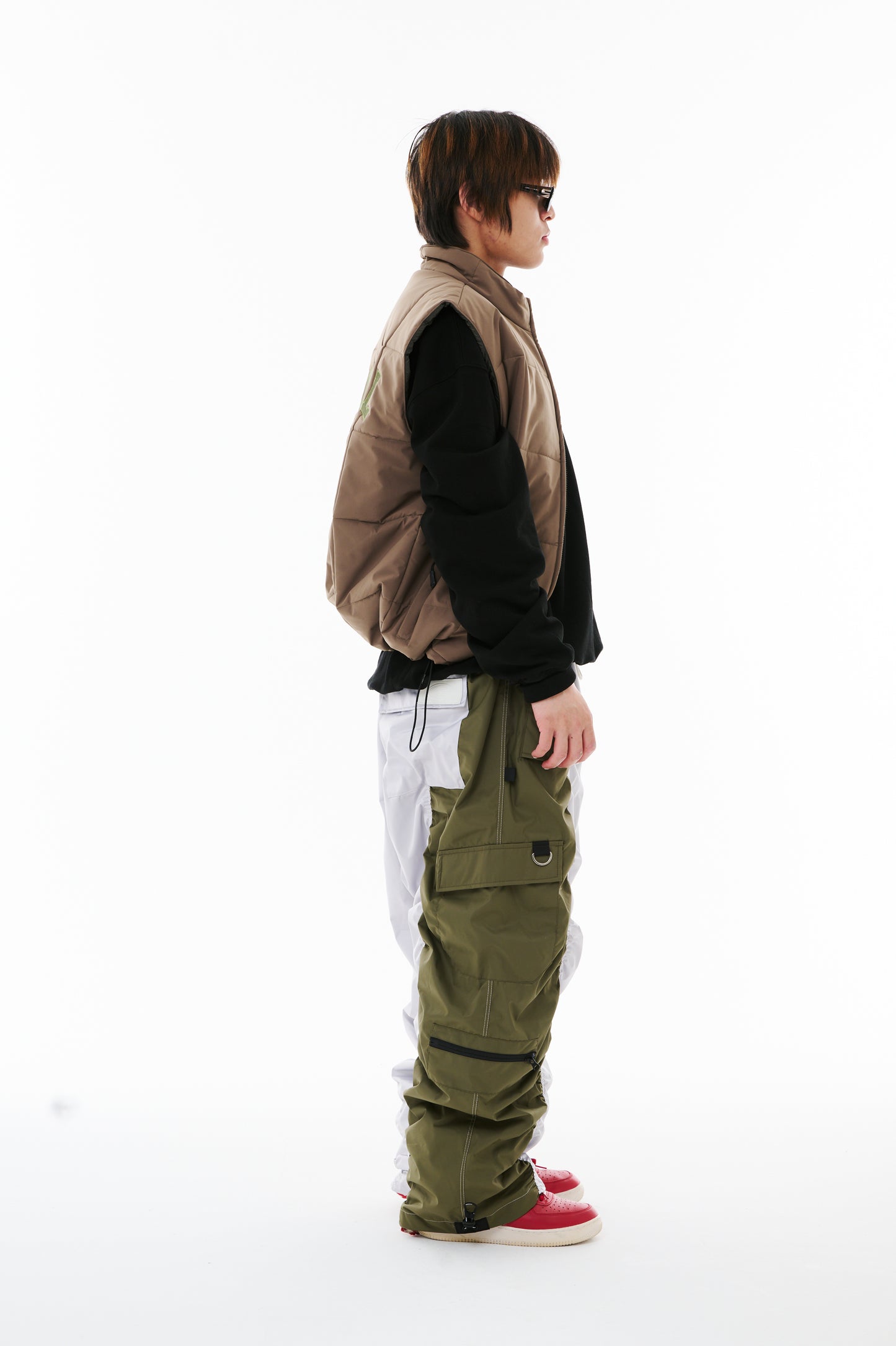 BSRABBIT DOUBLE SHIRRING SUPER WIDE PANTS KHAKI / GRAY BSR2425FWPT072