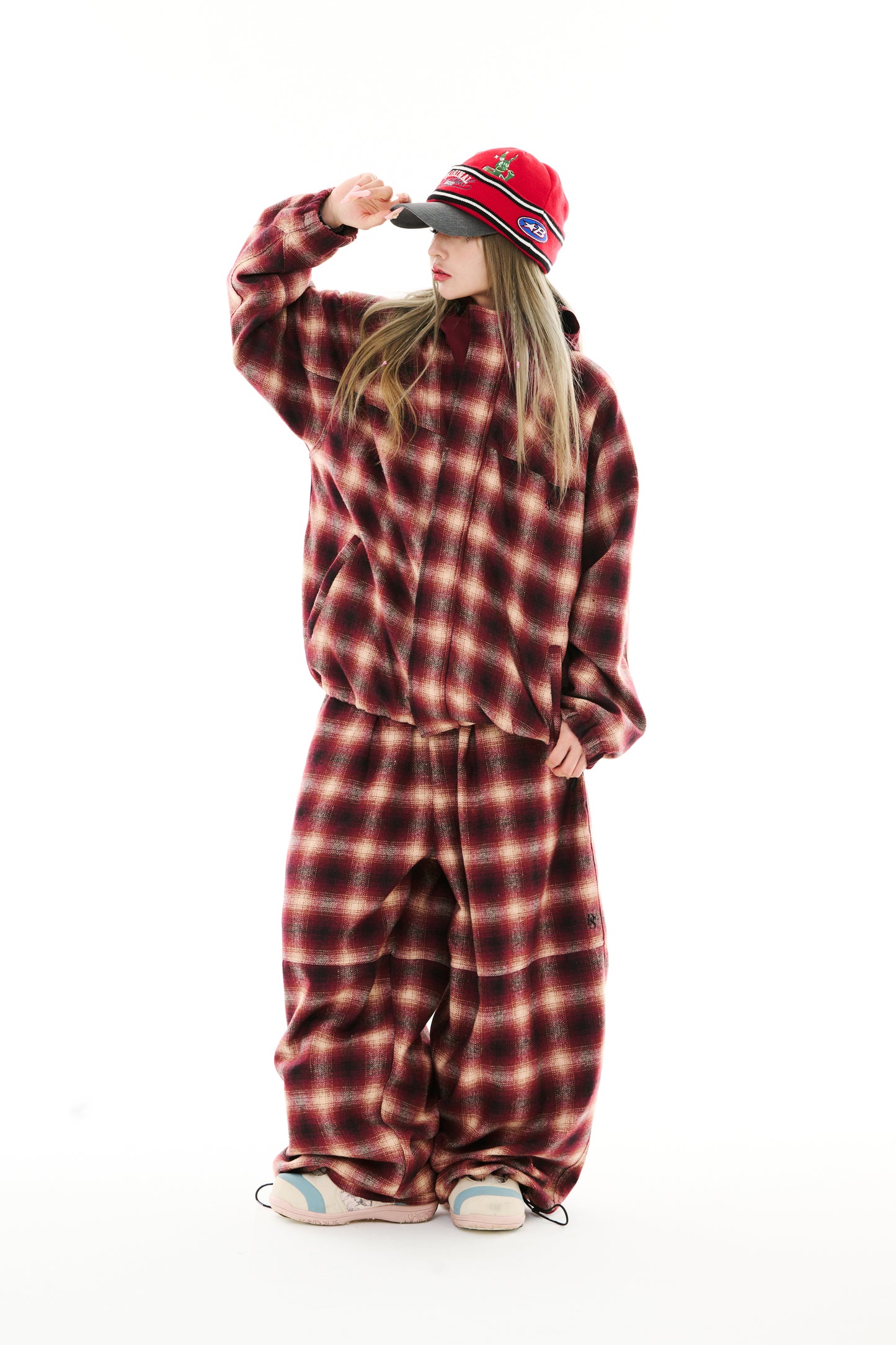 BSRABBIT DSXBS HOODED JACKET RED CHECK BSR2425FWJK033