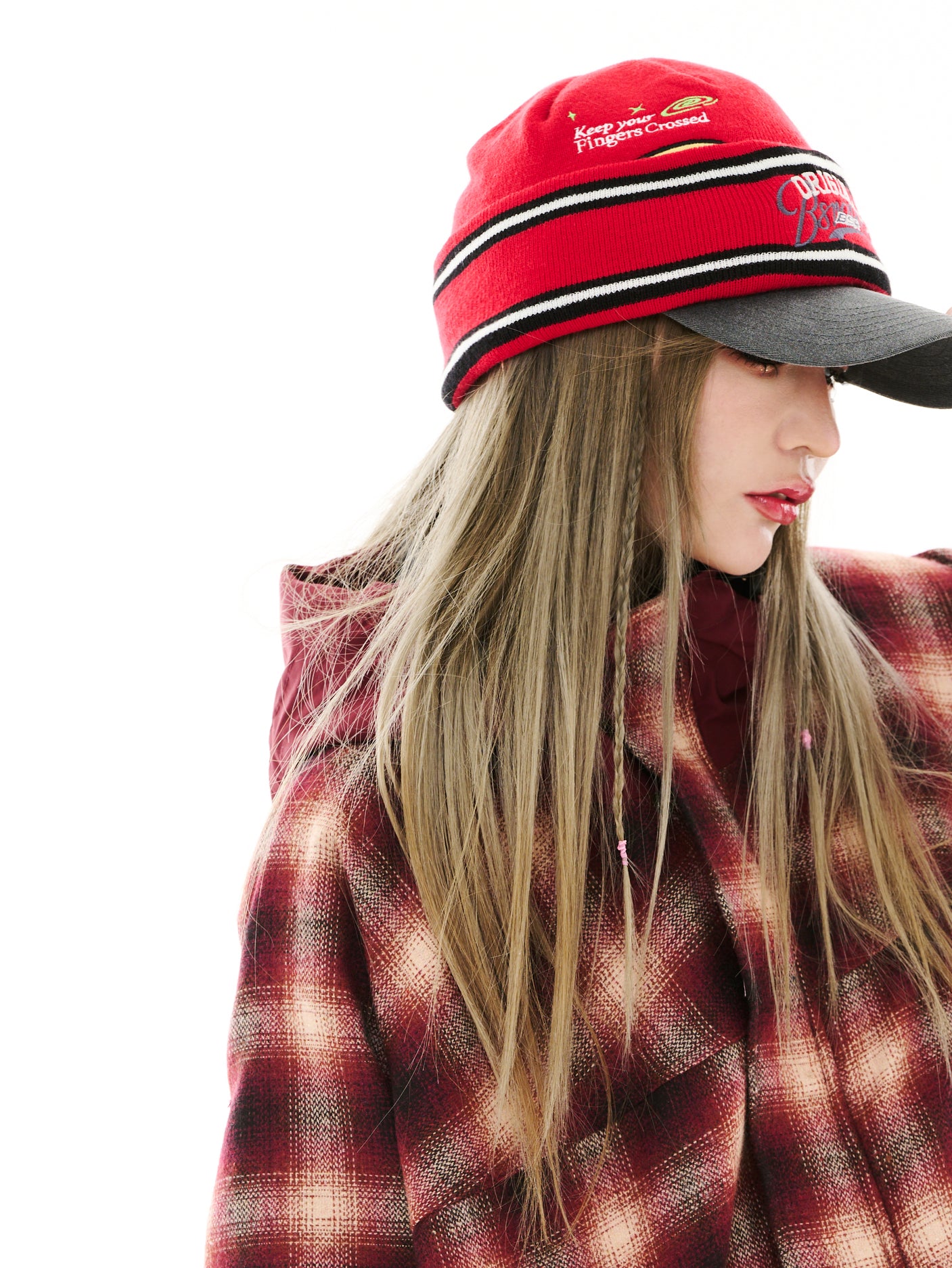 BSRABBIT DSXBS HOODED JACKET RED CHECK BSR2425FWJK033