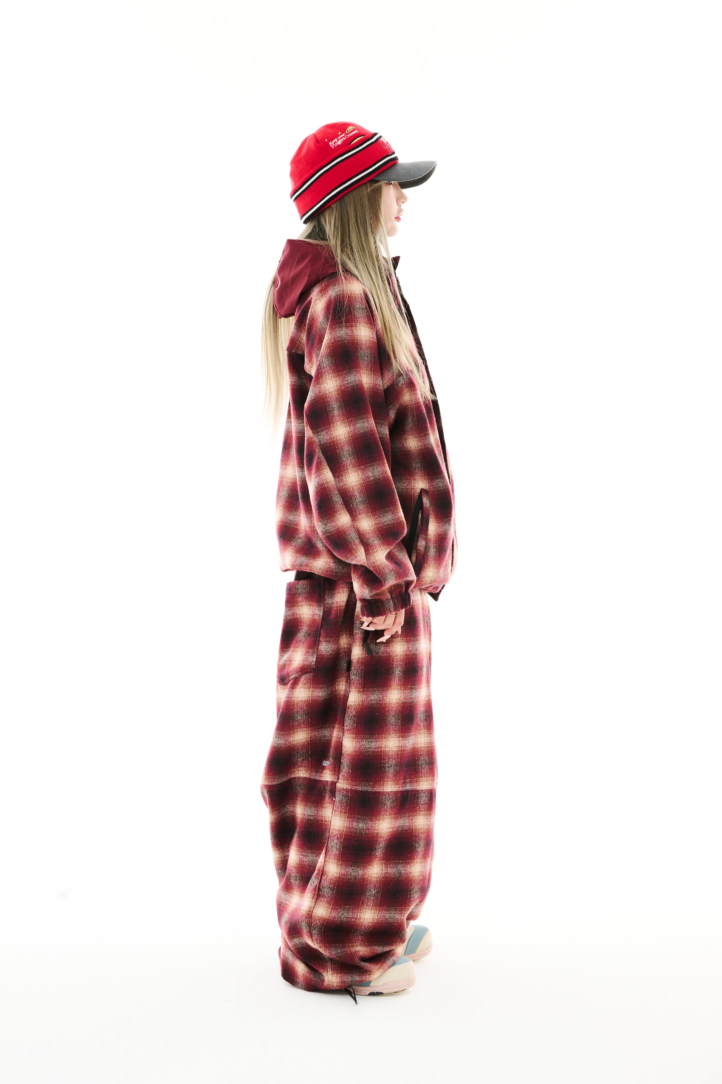 BSRABBIT DSXBS HOODED JACKET RED CHECK BSR2425FWJK033