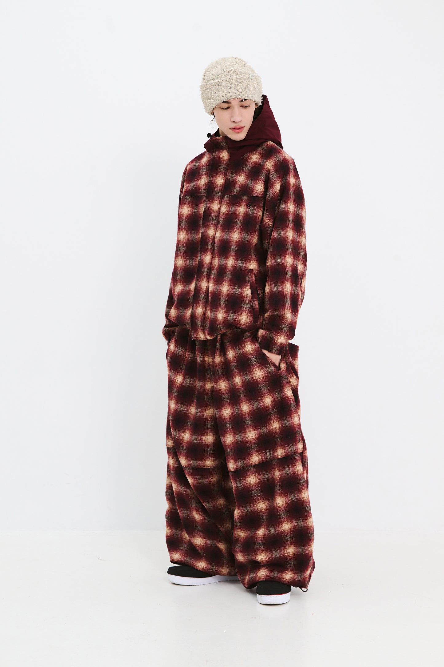 BSRABBIT DSXBS HOODED JACKET RED CHECK BSR2425FWJK033