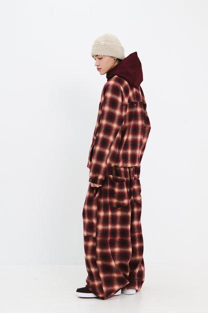 BSRABBIT DSXBS HOODED JACKET RED CHECK BSR2425FWJK033