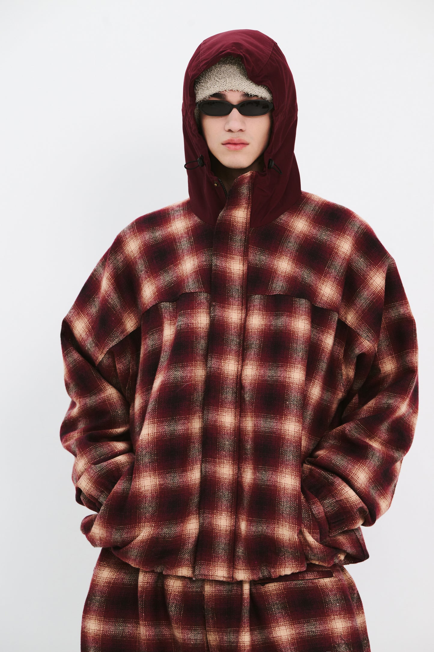 BSRABBIT DSXBS HOODED JACKET RED CHECK BSR2425FWJK033