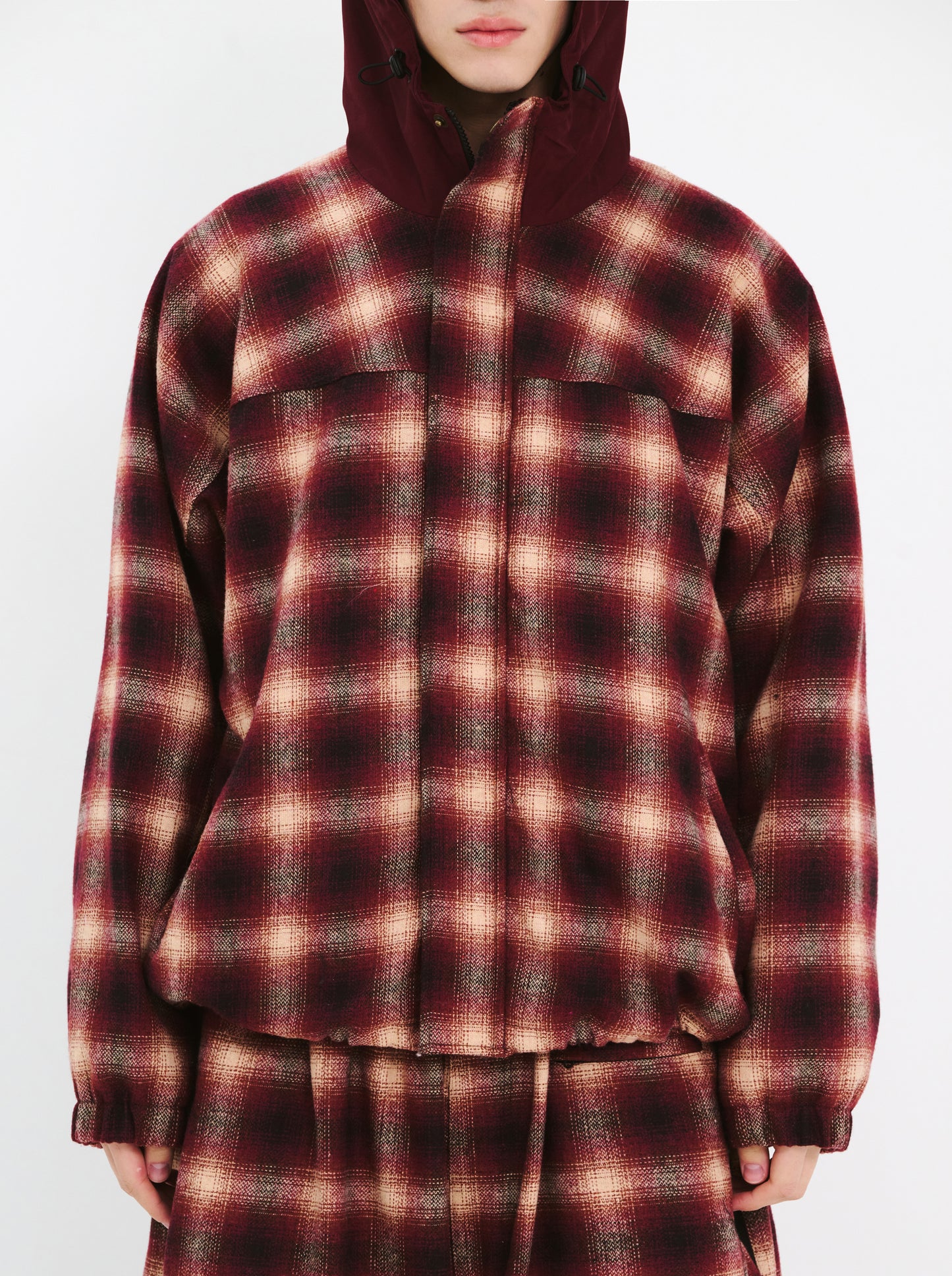 BSRABBIT DSXBS HOODED JACKET RED CHECK BSR2425FWJK033