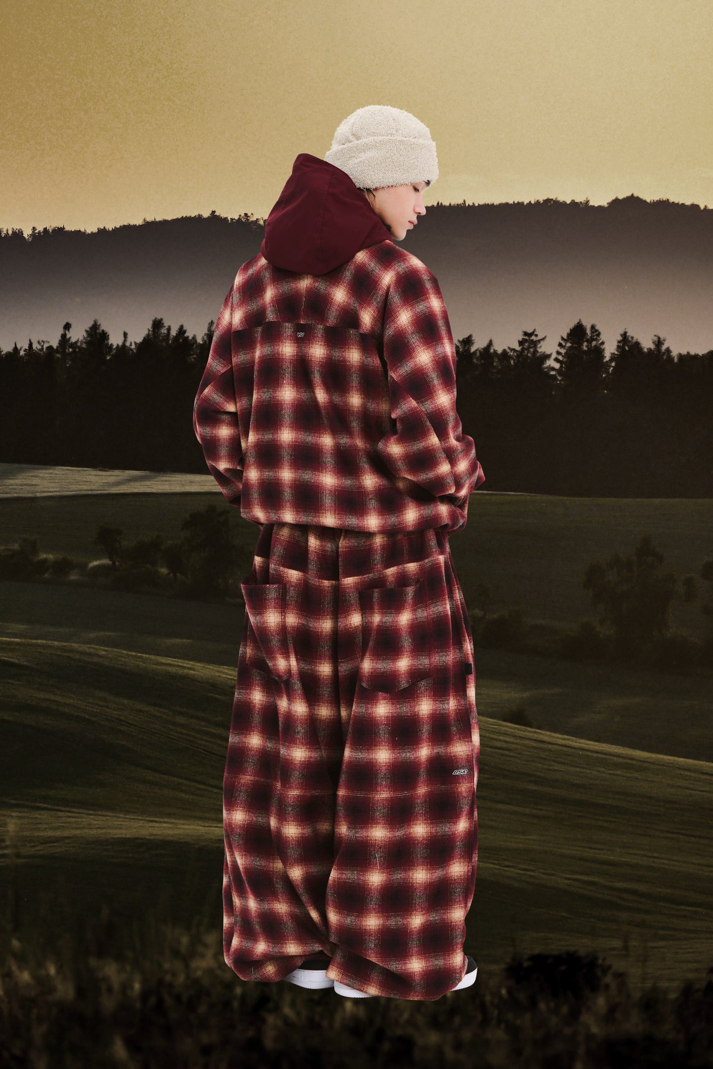 BSRABBIT DSXBS NEW SUPER WIDE PANTS RED CHECK BSR2425FWPT019