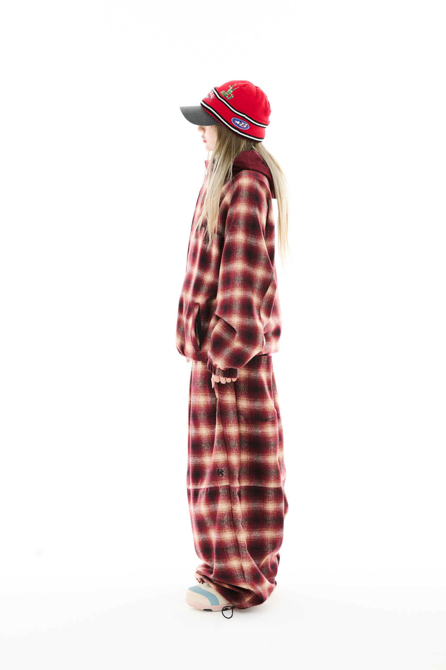 BSRABBIT DSXBS NEW SUPER WIDE PANTS RED CHECK BSR2425FWPT019