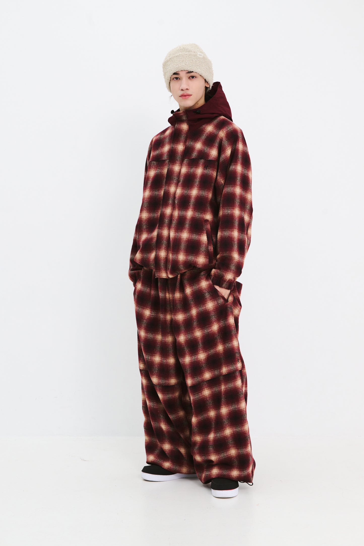 BSRABBIT DSXBS NEW SUPER WIDE PANTS RED CHECK BSR2425FWPT019