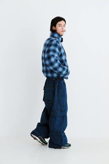 BSRABBIT DSXBS REVERSIBLE SHORT DOWN PADDING JUMPER BLUE CHECK / NAVY BSR2425FWJK024
