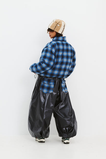 BSRABBIT DSXBS REVERSIBLE SHORT DOWN PADDING JUMPER BLUE CHECK / NAVY BSR2425FWJK024