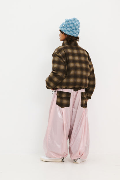 BSRABBIT DSXBS REVERSIBLE SHORT DOWN PADDING JUMPER BROWN CHECK / PINK BSR2425FWJK023