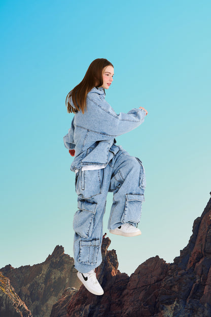 BSRABBIT DSXBS SUPER WIDE POCKET VENTILATION WAX REAL DENIM PANTS VINTAGE BLUE BSR2425FWPT013