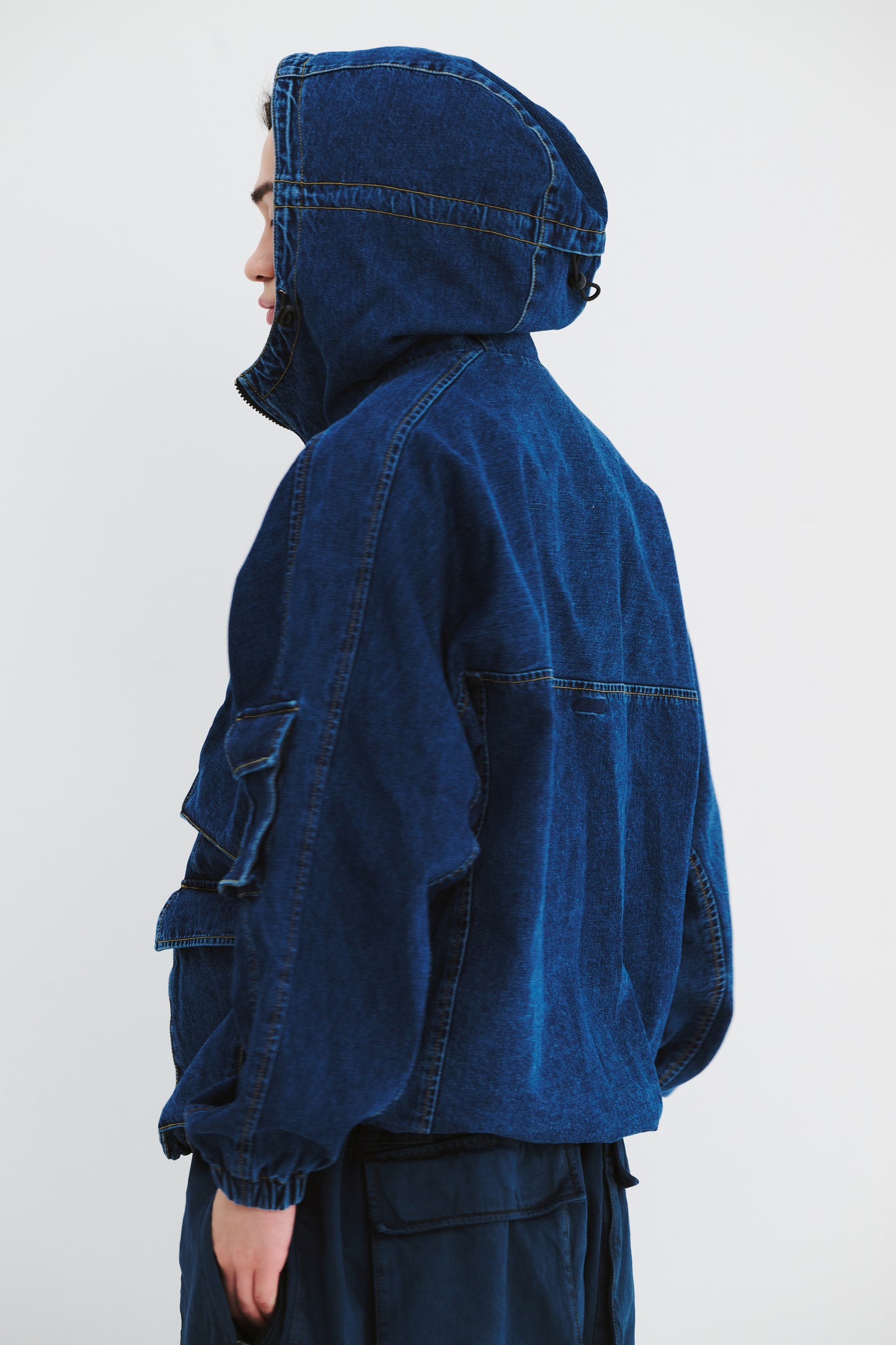 BSRABBIT DSXBS WAX REAL DENIM 5 POCKET HOODED JACKET DEEP BLUE BSR2425FWJK028