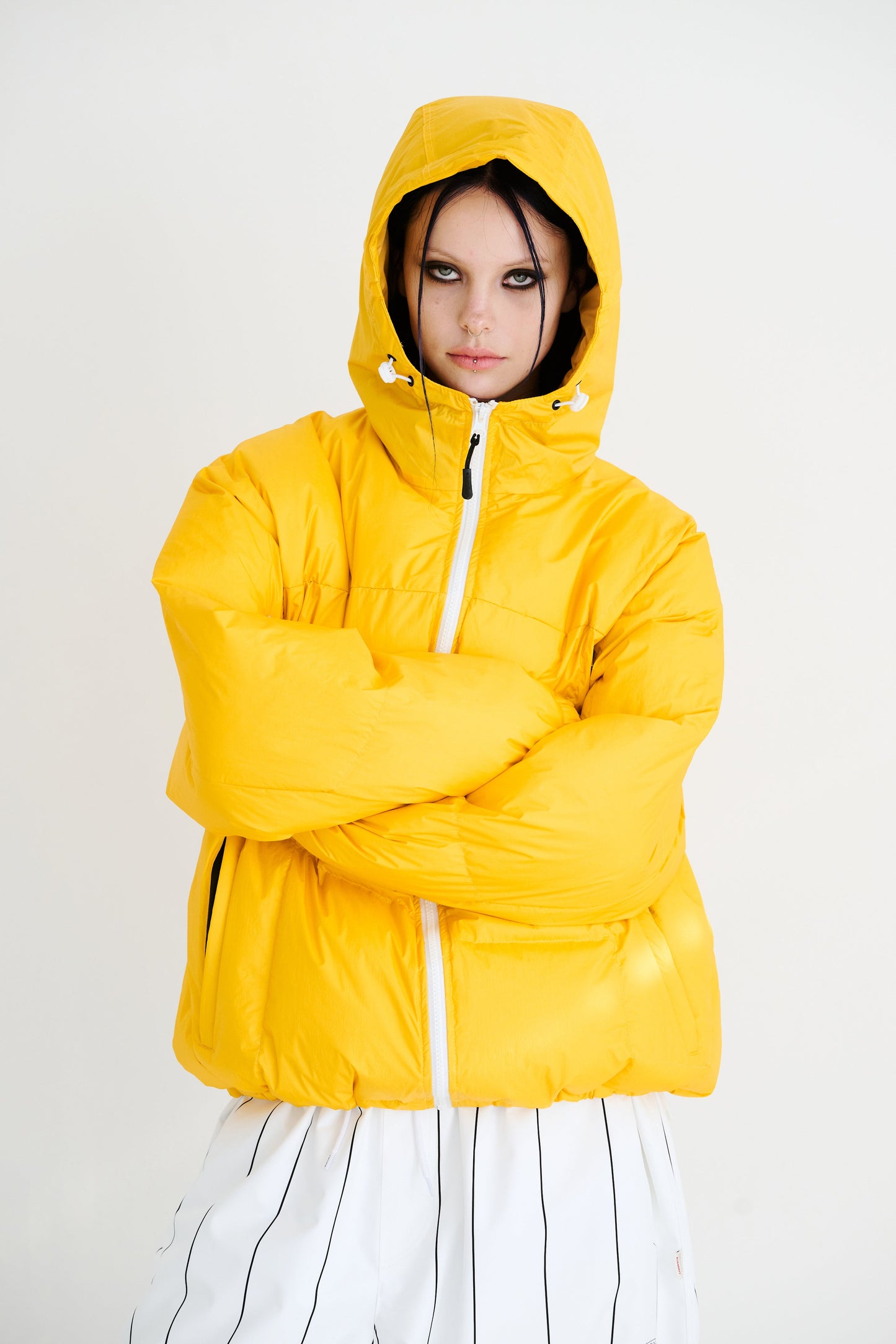 BSRABBIT IRREGULAR HOODED DOWN PADDING JUMPER YELLOW BSR2425FWJK011