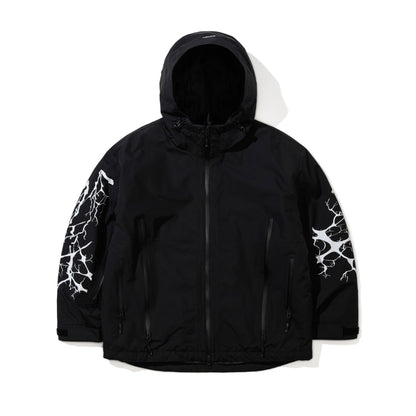 BSR2526FWJK001　DUAL ZIP SEAM SEALING HOODED JACKET INK SPLATTER BLACK