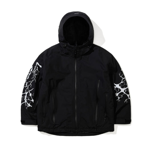 BSR2526FWJK001　DUAL ZIP SEAM SEALING HOODED JACKET INK SPLATTER BLACK