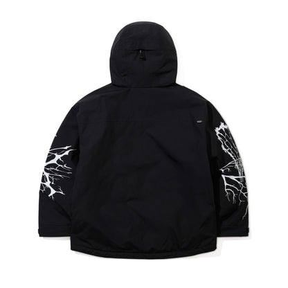 BSR2526FWJK001　DUAL ZIP SEAM SEALING HOODED JACKET INK SPLATTER BLACK