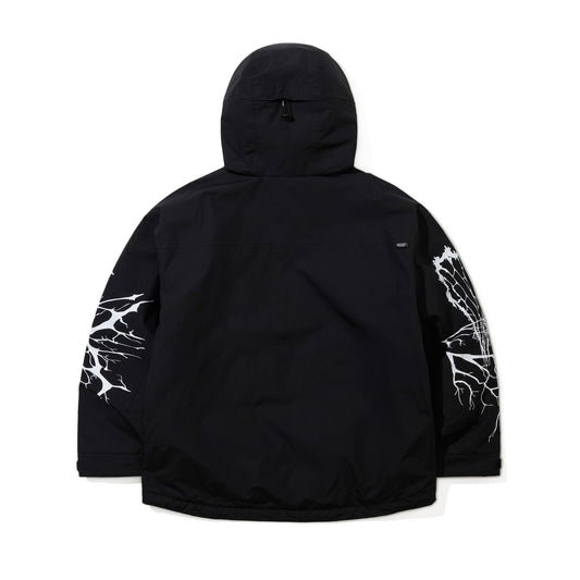 BSR2526FWJK001　DUAL ZIP SEAM SEALING HOODED JACKET INK SPLATTER BLACK