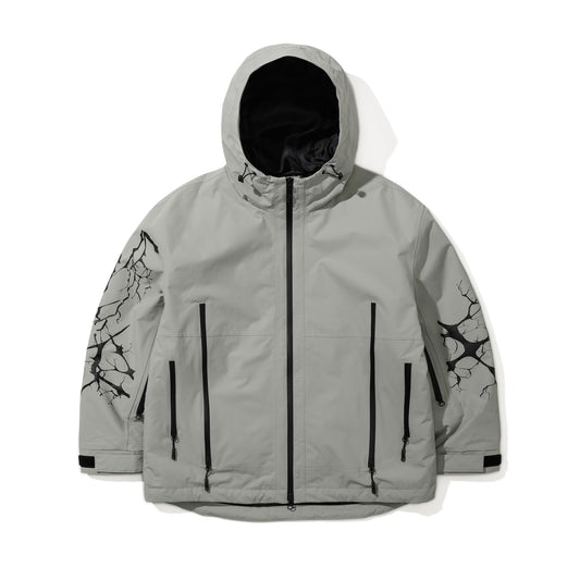 BSR2526FWJK002 DUAL ZIP SEAM SEALING HOODED JACKET INK SPLATTER GRAY