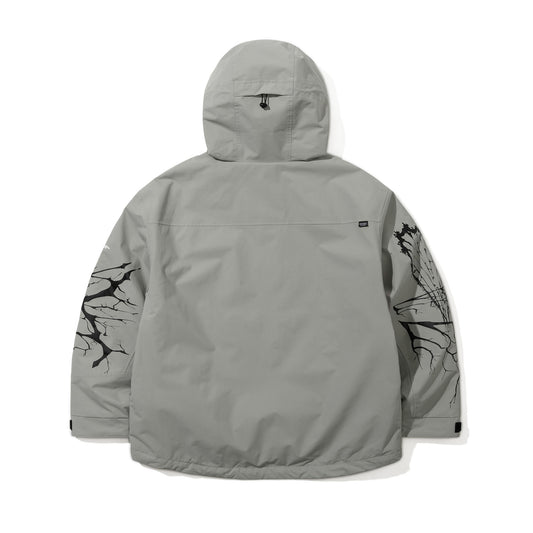 BSR2526FWJK002 DUAL ZIP SEAM SEALING HOODED JACKET INK SPLATTER GRAY