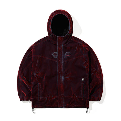BSR2526FWJK024 DSXBS WAX REAL DENIM HOODED JACKET WORN RED DENIM