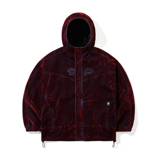 BSR2526FWJK024 DSXBS WAX REAL DENIM HOODED JACKET WORN RED DENIM