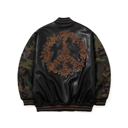 BSR2526FWJK036 PEACE EMBLEM 2OZ INSULATED VARSITY JACKET BLACK / CAMO