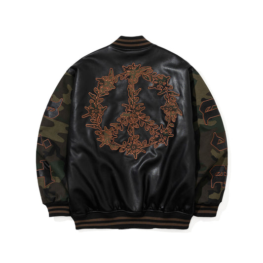 BSR2526FWJK036 PEACE EMBLEM 2OZ INSULATED VARSITY JACKET BLACK / CAMO